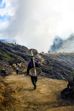 Sulphur mines Kawah Ijen in East Java, Indonesiaの写真素材