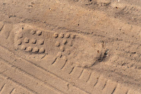 Track shoes and car wheels on sand