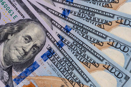 Background of new us dollar bills. Close up.