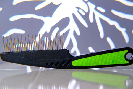 Comb for animals on an abstract backlit background. Close-up. Selective focus.の写真素材