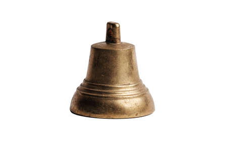 Old bronze bell. Isolate on a white background. Close-up. Selective focus.