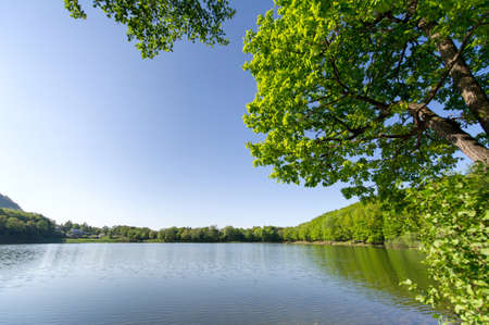 Horizontal colour image of beautiful lake surroundings の写真素材