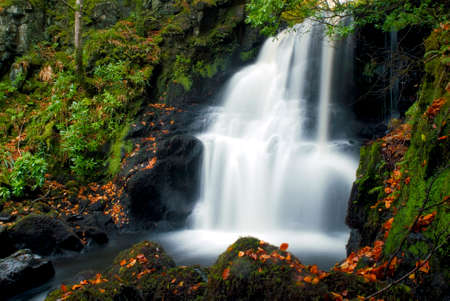 Horizontal colour image of waterfall, Tobermory, Isle of Mull, Scotland