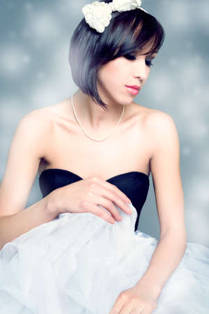 Vertical colour image   beautiful young woman with healthy face and clean skin  Dreamy concept の写真素材
