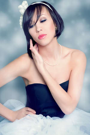 Vertical colour image   beautiful young woman with healthy face and clean skin  Dreamy concept の写真素材