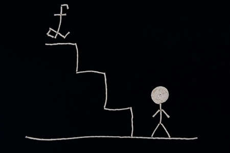 Man at the bottom of the stairs ready to succeed, Unusual conceptの写真素材