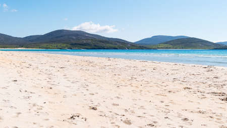 sunny white sand beach, Luskentyre, Isle of Harris, Hebrides, Scotlandの写真素材