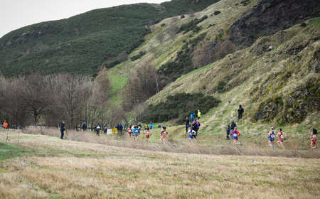 EDINBURGH, SCOTLAND, UK, January 10, 2015 - elite athletes compete in the Great Edinburgh Cross Country Run. This Senior Womanのeditorial素材