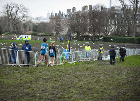 EDINBURGH, SCOTLAND, UK, January 10, 2015 - elite athletes exhausted after the Great Edinburgh Cross...