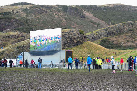 EDINBURGH, SCOTLAND, UK, January 10, 2015 - public enjoying the Great Edinburgh Cross Country Run despite  bad weather.のeditorial素材