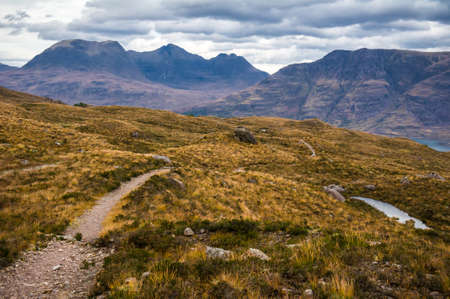 Dramatic view of beautiful Wester Ross mountains and Loch Torridon, Scotland, UKの写真素材