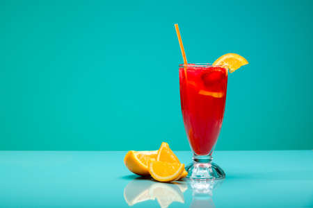 Strawberry cocktail with garnish. Studio shot, copy spaceの写真素材