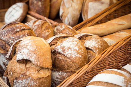 Selection fo various cereal homemade breads on display