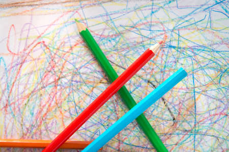 Little child's drawing, creativity in childhood conceptの写真素材