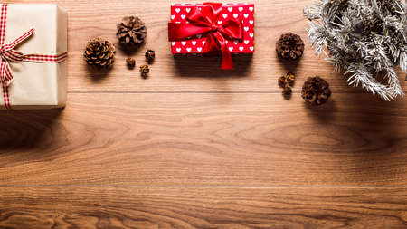 Magical christmas theme background, on wooden table with copy spaceの写真素材