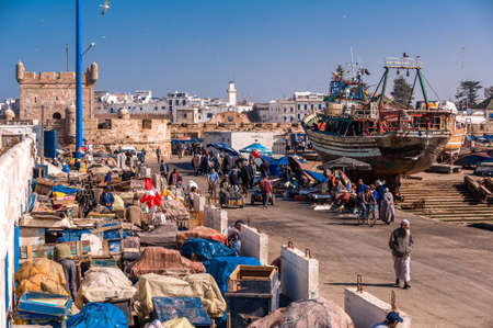 Essaouira, Morocco - February 2012 - Every day life in ancient Essaouira fishing portのeditorial素材