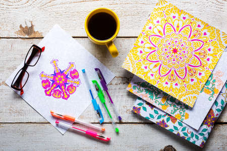 Adult coloring books, stress relieving trend, mindfulness conceptの写真素材