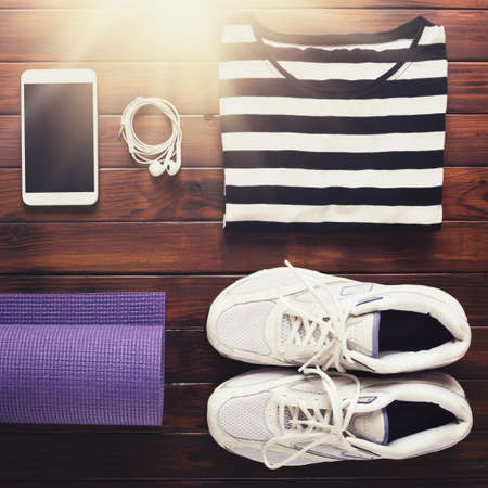 Yoga flat lay backgroundの写真素材