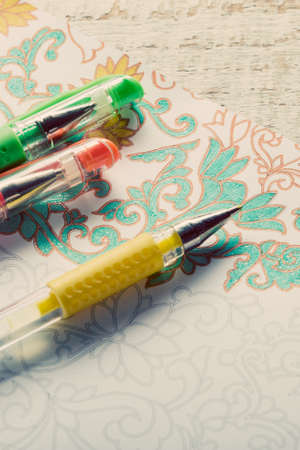 Adult coloring books, new stress relieving trend, mindfulness conceptの写真素材