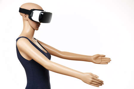 AI, Mannequin with virtual reality glasses on white background