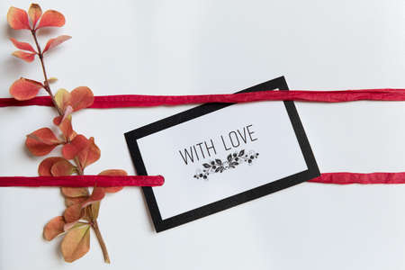 Beautiful retro christmas present, flat lay viewの写真素材