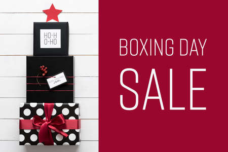 Christmas sale concept. Black, red and white christmas presentsの写真素材