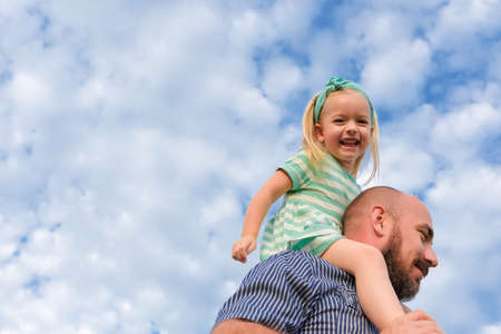 Adorable father daughter portrait, happy family, father's day conceptの写真素材