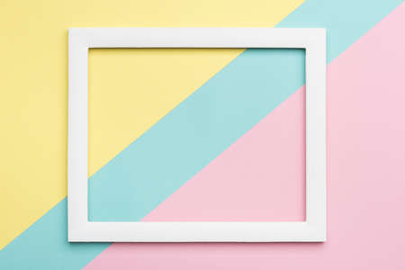 Abstract pastel colored paper texture minimalism background. Minimal geometric shapes and lines composition with empty picture frame.