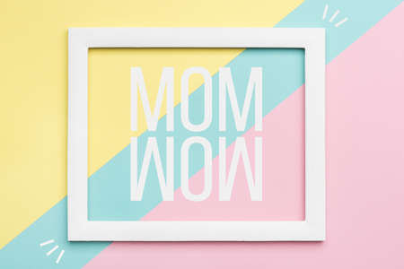 Happy Mother's Day Pastel Coloured Background. Floral flat lay minimalism greeting card.の写真素材