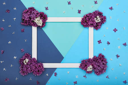 Happy Father's day or Birthday Turquoise and Blue Colours Background. Floral flat lay minimalism geometric patterns greeting card.の写真素材