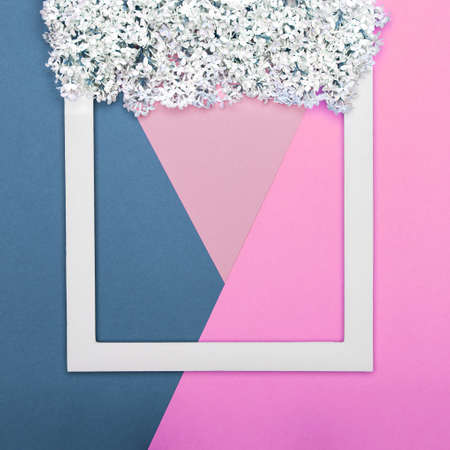 Happy Mother's Day, Women's Day, Valentine's Day or Birthday Pastel Candy Colours Background. Floral flat lay minimalism geometric patterns greeting card.の写真素材