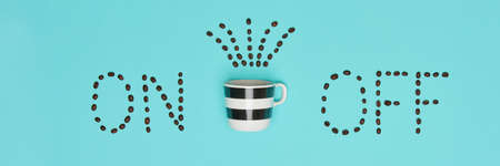 Good Morning Coffee Pastel Coloured Flat Lay. Conceptual Motivation. Cup Of Coffee With Abstract On...