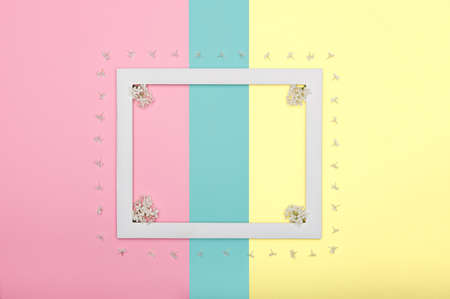 Happy Mother's Day, Women's Day, Valentine's Day or Birthday Pastel Candy Colours Background. Floral...
