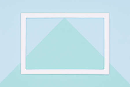 Abstract geometrical flat lay pastel blue and turquoise colored paper background. Minimalism,...