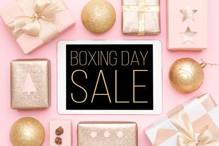 Boxing Day Sale Background. Online Shopping, Christmas Sale Concept.の写真素材