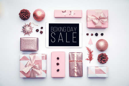 Boxing Day Sale Background. Online Shopping, Christmas Sale Concept.の写真素材