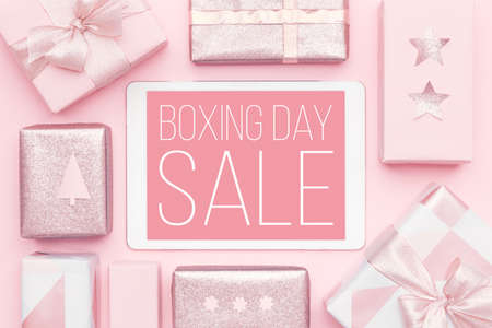 Boxing Day Sale Background. Online Shopping, Christmas Sale Concept.の写真素材