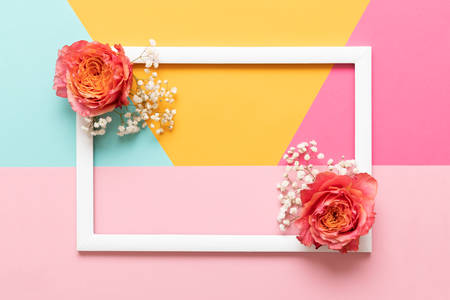 Happy Mother's Day, Women's Day, Valentine's Day or Birthday Pastel Colored Background. Flat lay...