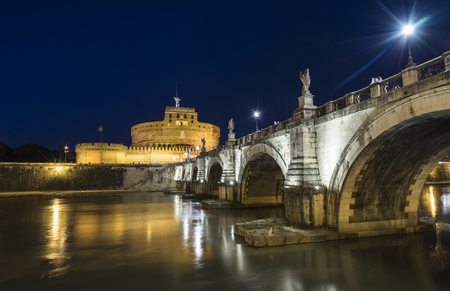 Rome, Lazio, Italy. Castle St. Angelo at nightのeditorial素材