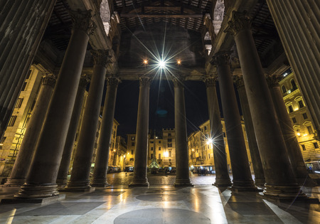 Rome, Lazio, Italy. The Pantheon at nightのeditorial素材