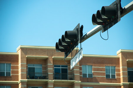 HOUSTON, TEXAS - March, 2022: 
 Closeup to freeway traffic lights in the cityのeditorial素材