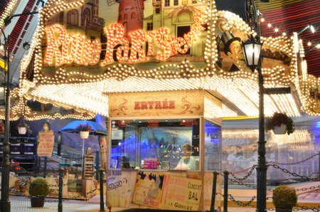 Karusell carousel at night light painting long exposure Kirmes Jahrmarktの写真素材