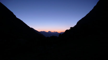 Beautiful sunset mountain silhouette in andes Bolivia Peruの写真素材