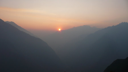 Beautiful sunset mountain silhouette in andes Bolivia Peruの写真素材