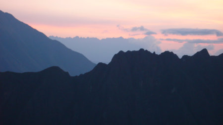 Beautiful sunset mountain silhouette in andes Bolivia Peruの写真素材