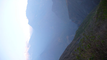 Amdes Sky and Mountains with Sun Beamsの写真素材