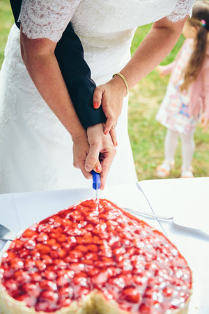 Cake celebration marriage wedding delicious food ceremonyの写真素材