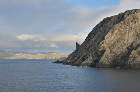 Norwegian Coast Granit clouded Day polar circleの写真素材