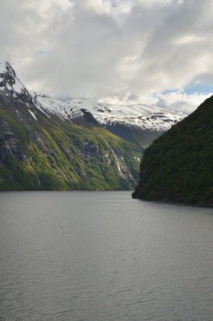 Norwegian Fjord Waterfall nature background skandinavia cruiseの写真素材