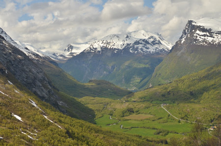 Norwegian Fjord Waterfall nature background skandinavia cruiseの写真素材